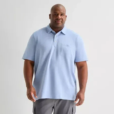 Mutual Weave Big And Tall Mens Regular Fit Elbow Sleeve Polo Shirt In Blue