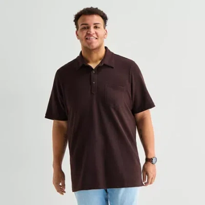 Mutual Weave Big And Tall Mens Regular Fit Elbow Sleeve Polo Shirt In Brown