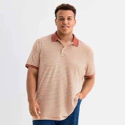 Mutual Weave Big And Tall Mens Regular Fit Short Sleeve Polo Shirt In Orange