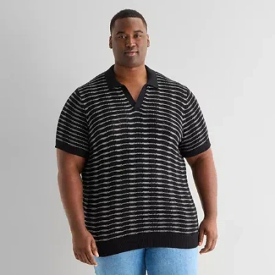 Mutual Weave Big And Tall Mens Short Sleeve Polo Sweater In Black