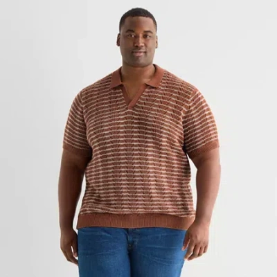 Mutual Weave Big And Tall Mens Short Sleeve Polo Sweater In Brown