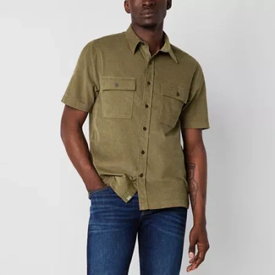 Mutual Weave Corduroy Mens Short Sleeve Regular Fit Button-down Shirt In Green