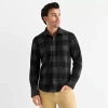 Mutual Weave Cozy Knit Mens Long Sleeve Button-down Shirt In Black