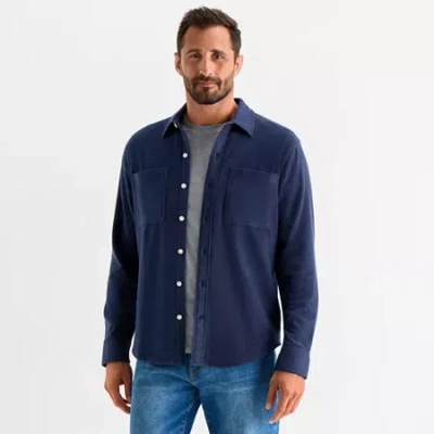 Mutual Weave Cozy Knit Mens Long Sleeve Button-down Shirt In Blue