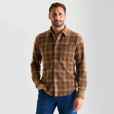 Mutual Weave Cozy Knit Mens Long Sleeve Button-down Shirt In Brown