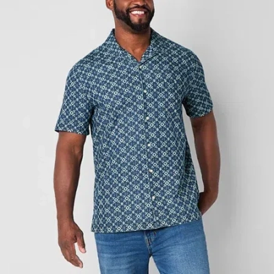 Mutual Weave Denim Camp Mens Short Sleeve Classic Fit Big And Tall Button-down Shirt In Blue