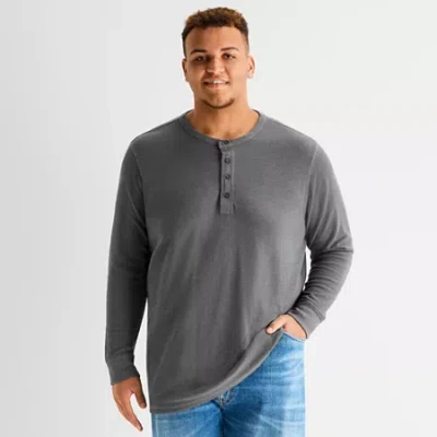 Mutual Weave Henley Mens Henley Neck Long Sleeve Regular Fit Big And Tall Thermal Top In Gray
