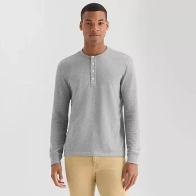 Mutual Weave Henley Mens Long Sleeve Regular Fit Henley Shirt In Gray