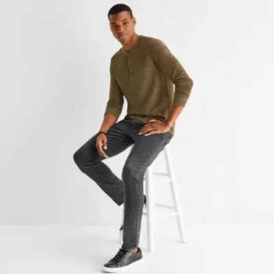 Mutual Weave Henley Mens Long Sleeve Regular Fit Henley Shirt In Green