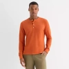 Mutual Weave Henley Mens Long Sleeve Regular Fit Henley Shirt In Orange