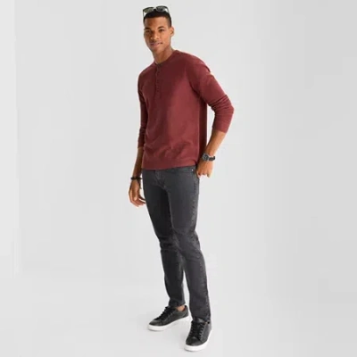 Mutual Weave Henley Mens Long Sleeve Regular Fit Henley Shirt In Red