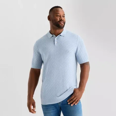Mutual Weave Interwoven Big And Tall Mens Short Sleeve Button Polo Sweater In Blue