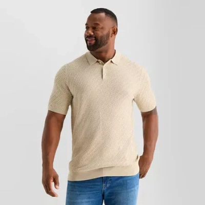 Mutual Weave Interwoven Big And Tall Mens Short Sleeve Button Polo Sweater In White
