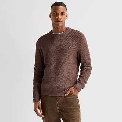 Mutual Weave Mens Crew Neck Long Sleeve Polo Sweater In Brown