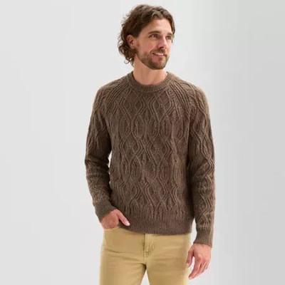 Mutual Weave Mens Crew Neck Long Sleeve Pullover Sweater In Brown