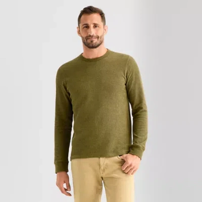 Mutual Weave Mens Crew Neck Long Sleeve Regular Fit Thermal Top In Green