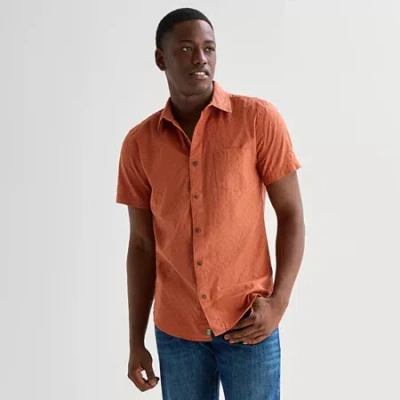 Mutual Weave Mens Easy-on + Easy-off Short Sleeve Classic Fit Button-down Shirt In Orange