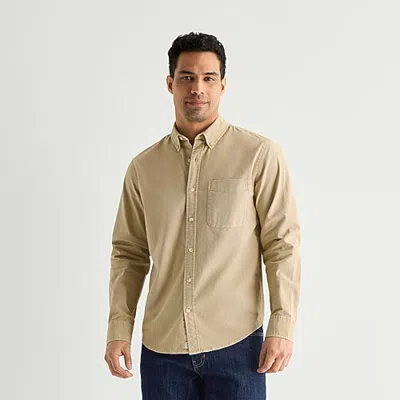 Mutual Weave Mens Long Sleeve Classic Fit Button-down Shirt In Beige