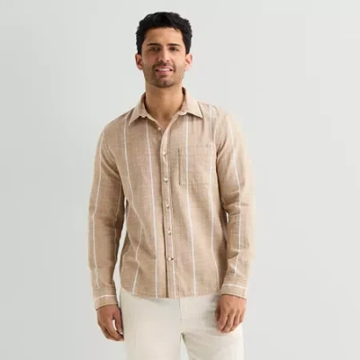 Mutual Weave Mens Long Sleeve Classic Fit Button-down Shirt In Brown
