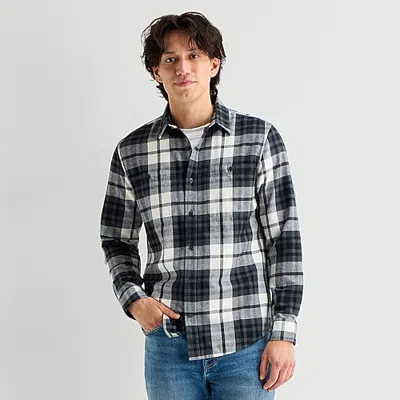 Mutual Weave Mens Long Sleeve Classic Fit Flannel Shirt In Black
