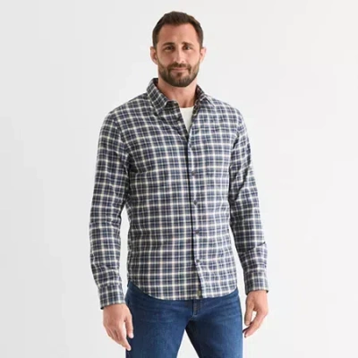 Mutual Weave Mens Long Sleeve Plaid Poplin Button-down Shirt In Blue