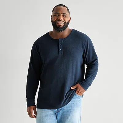 Mutual Weave Mens Long Sleeve Regular Fit Big And Tall Henley Shirt In Blue
