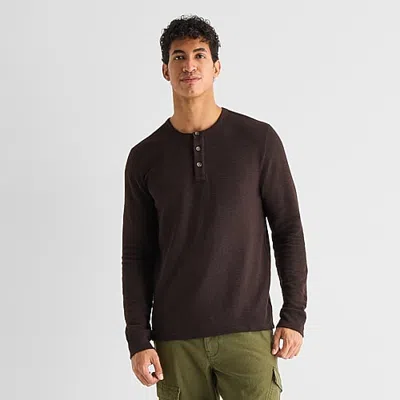 Mutual Weave Mens Long Sleeve Regular Fit Henley Shirt In Brown