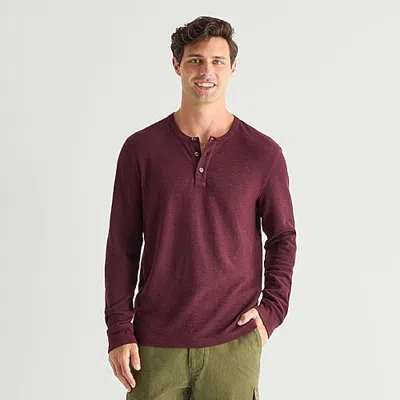 Mutual Weave Mens Long Sleeve Regular Fit Henley Shirt In Red