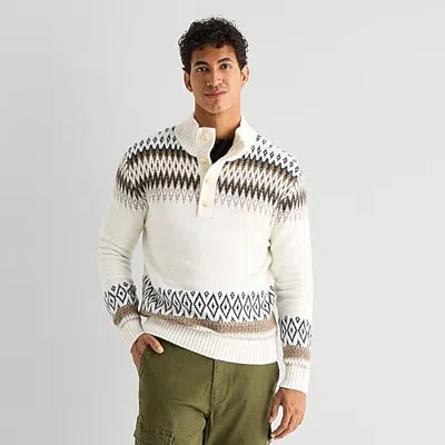 Mutual Weave Mens Mock Neck Long Sleeve Pullover Sweater In White