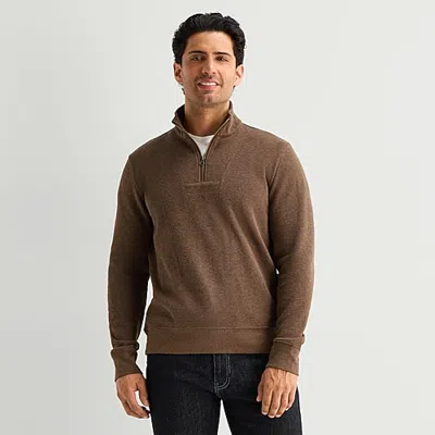 Mutual Weave Mens Mock Neck Long Sleeve Quarter-zip Pullover In Brown