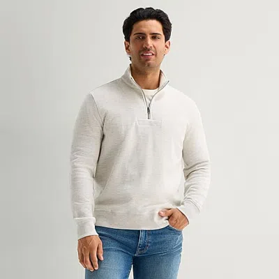 Mutual Weave Mens Mock Neck Long Sleeve Quarter-zip Pullover In White