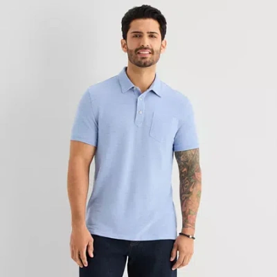 Mutual Weave Mens Regular Fit Elbow Sleeve Polo Shirt In Blue