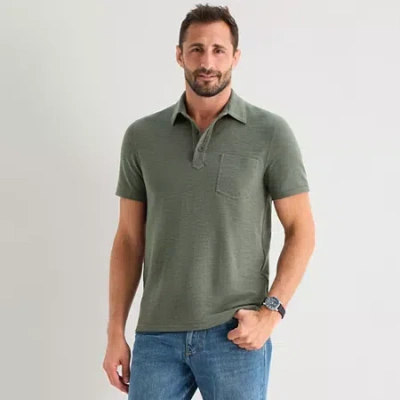 Mutual Weave Mens Regular Fit Elbow Sleeve Polo Shirt In Green