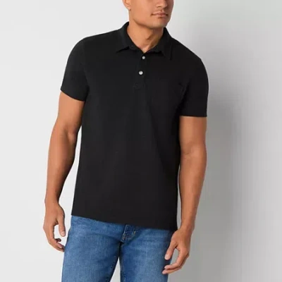 Mutual Weave Mens Regular Fit Short Sleeve Pocket Polo Shirt In Black