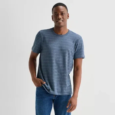 Mutual Weave Mens Round Neck Elbow Sleeve T-shirt In Blue