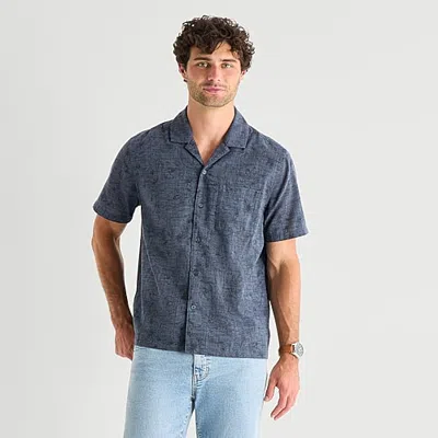Mutual Weave Mens Short Sleeve Boxy Fit Button-down Shirt In Blue