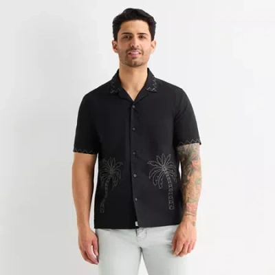 Mutual Weave Mens Short Sleeve Camp Shirt In Black
