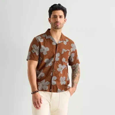 Mutual Weave Mens Short Sleeve Camp Shirt In Brown