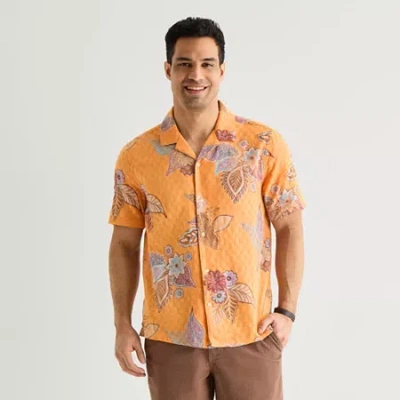 Mutual Weave Mens Short Sleeve Camp Shirt In Orange