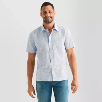 Mutual Weave Mens Short Sleeve Classic Fit Button-down Shirt In Blue