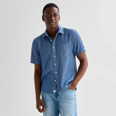 Mutual Weave Mens Short Sleeve Classic Fit Button-down Shirt In Blue