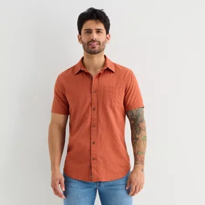 Mutual Weave Mens Short Sleeve Classic Fit Button-down Shirt In Brown
