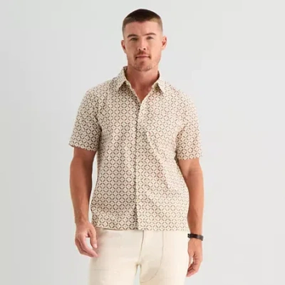 Mutual Weave Mens Short Sleeve Classic Fit Button-down Shirt In White