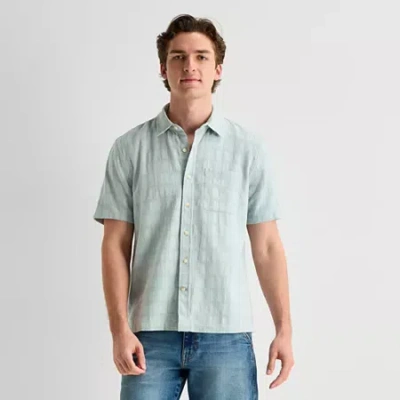 Mutual Weave Mens Short Sleeve Classic Fit Button-down Shirt In Blue