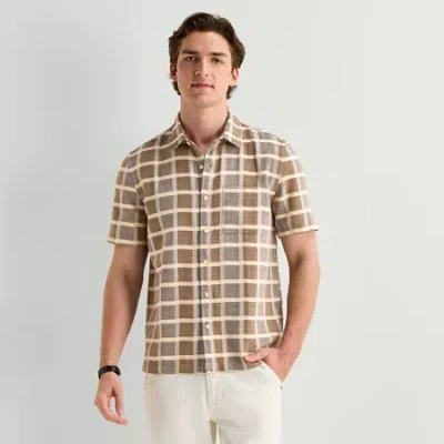 Mutual Weave Mens Short Sleeve Classic Fit Button-down Shirt In Brown