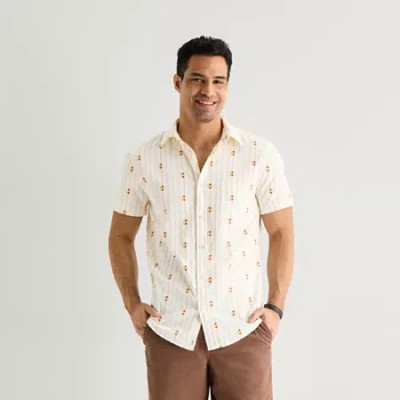 Mutual Weave Mens Short Sleeve Classic Fit Button-down Shirt In White