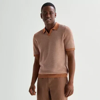 Mutual Weave Mens Short Sleeve Polo Sweater In Brown