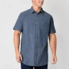 Mutual Weave Mens Short Sleeve Regular Fit Big And Tall Button-down Shirt In Blue