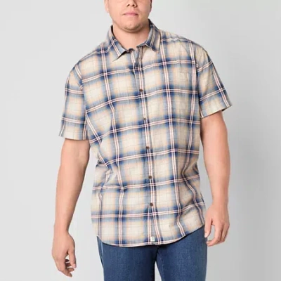Mutual Weave Mens Short Sleeve Regular Fit Big And Tall Button-down Shirt In Blue