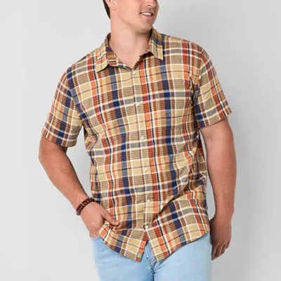 Mutual Weave Mens Short Sleeve Regular Fit Big And Tall Button-down Shirt In Brown